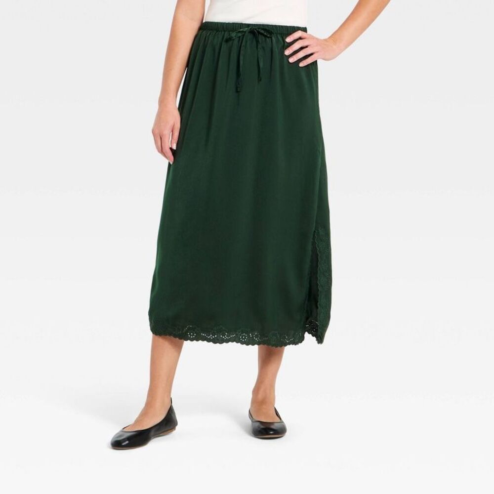 Women's Cutwork Midi A-Line Skirt - Universal Thread Dark Green XL